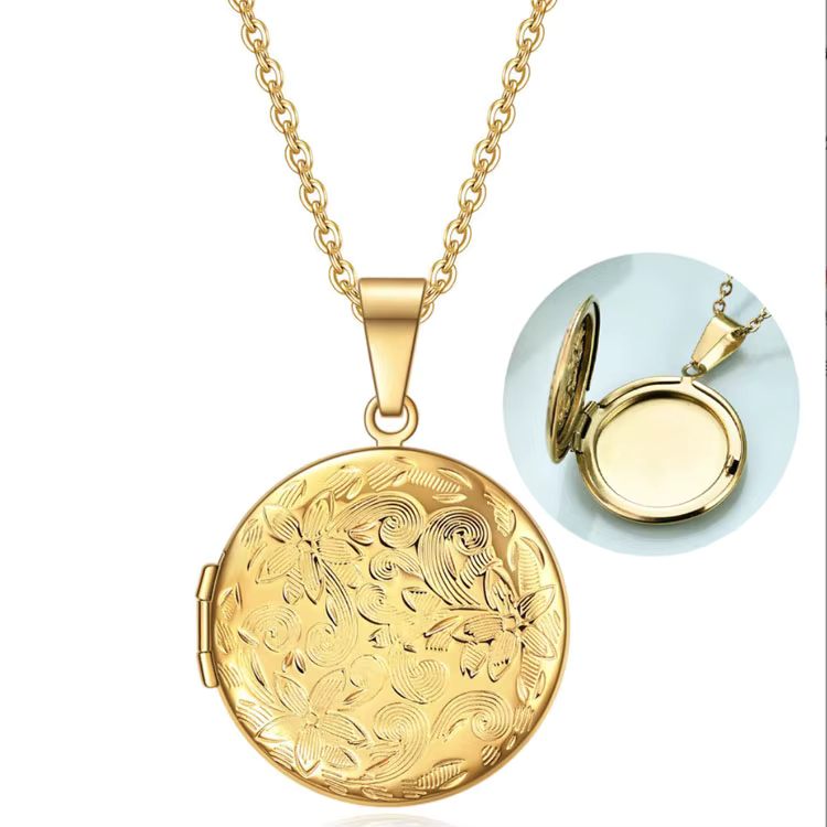 Collier porte-photo rond doré CL-045A