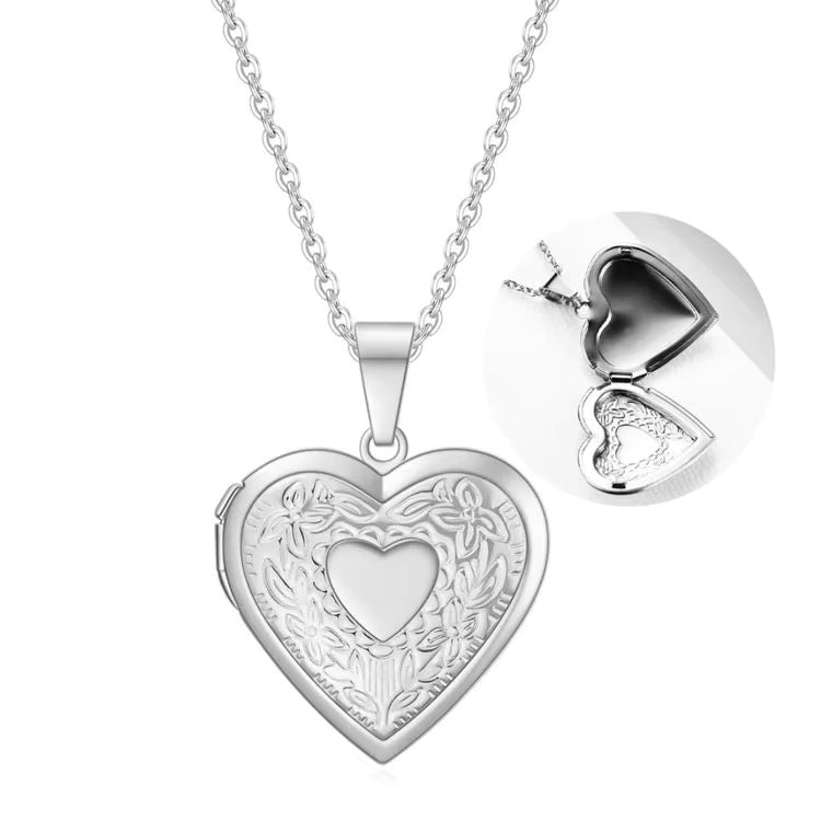 Collier  porte-photo coeur argenté CL-045B