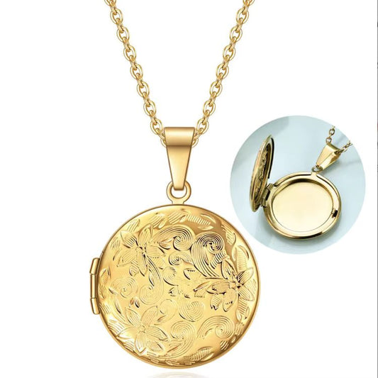 Collier porte-photo rond doré CL-045A