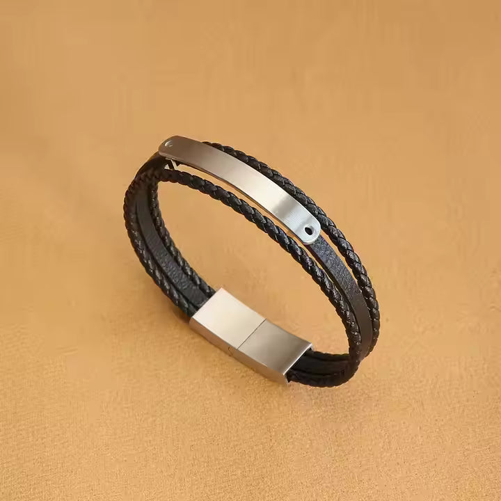 Bracelet Homme Cuir Noir BH-001