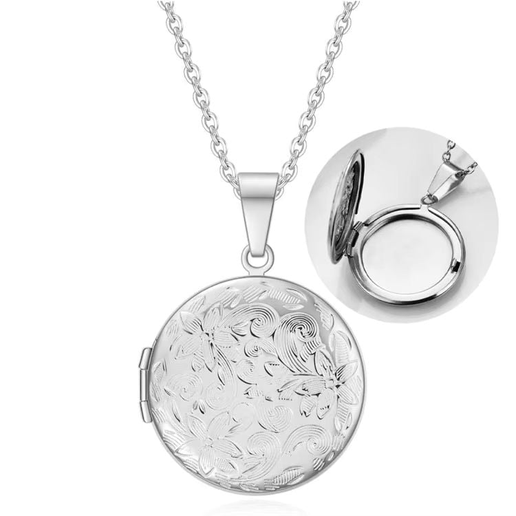 Collier porte-photo rond argenté CL-045