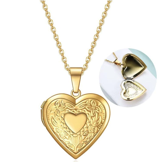 Collier porte-photo coeur doré CL-045C